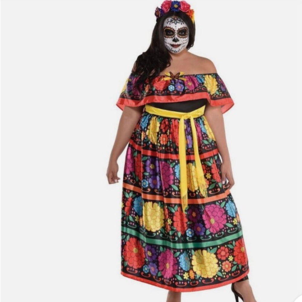 Day of the dead skull Vibrant Floral multi-color dress size XXK